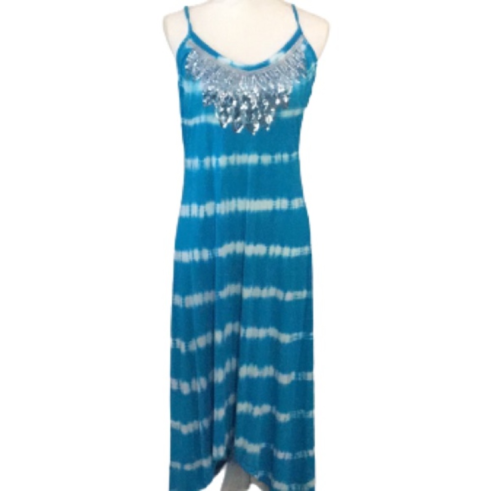 Blue sleeveless Tie Dye Maxi Dress Brand I.N.C. - Picture 2 of 16